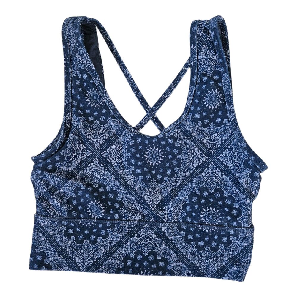 Scorpio Sol Women's Small Active Bridge Scoop Back Sports Bra Navy Bandana